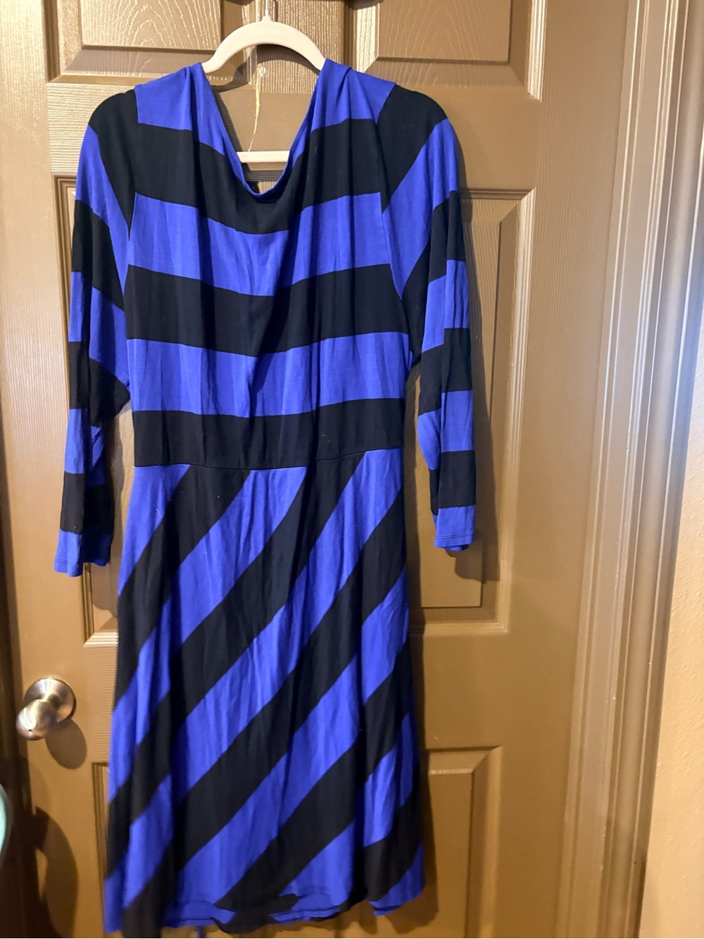 Old Navy Black and Royal Blue Diagonal Wrap Midi Dress - Picture 2 of 3